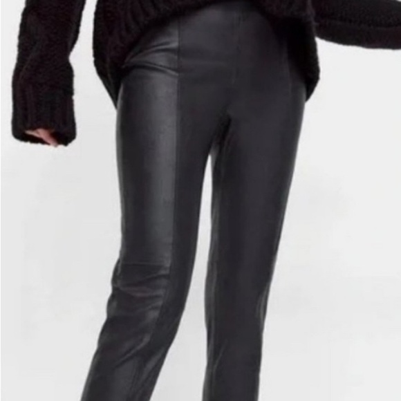 EUC [Zara] Moto Faux Leather Skinny High Rise Tapered Ankle Zip Pants Women’s L - Picture 2 of 14